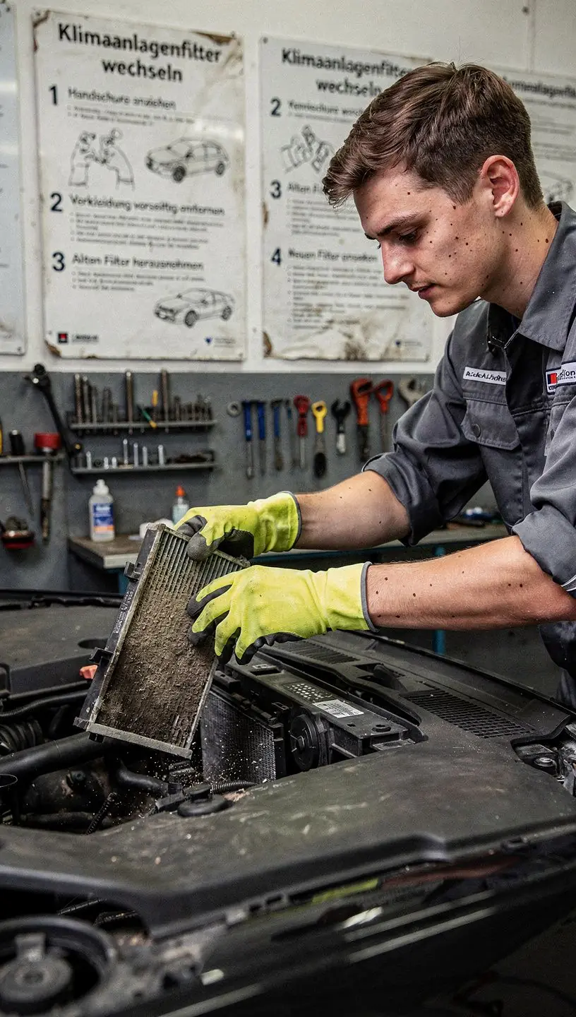 Kundengespräch in Servicezentrum über Wartung und Reparatur der Fahrzeugklimaanlage